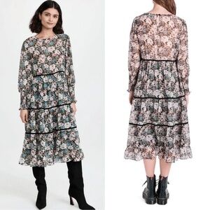 En Saison Black Floral Long Sleeve MIDI Dress size M